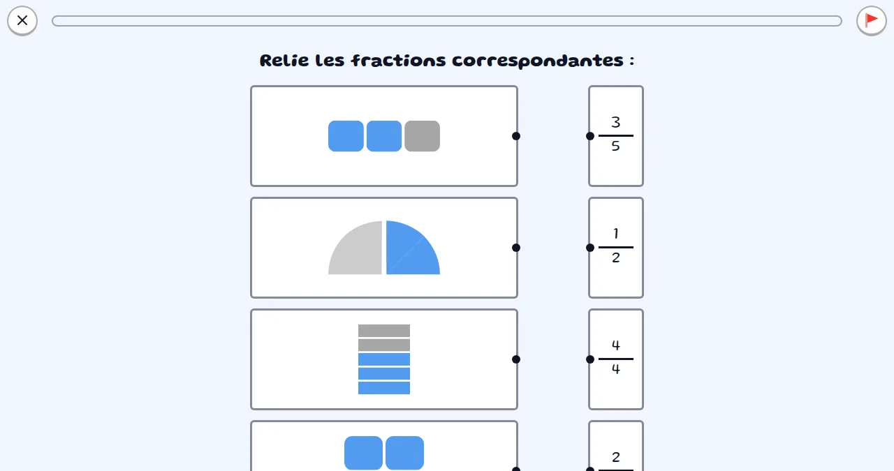 Capture d'écran d'un exercice sur les fractions: schéma
